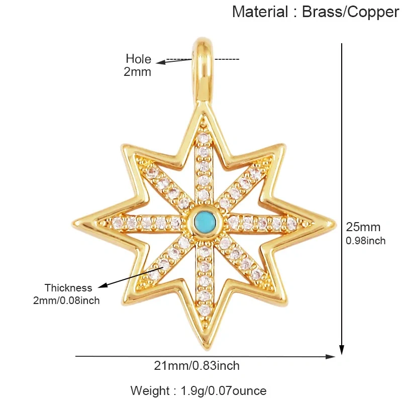 2pcs/lot Trendy Turquoise Zircon Charm Moon Star Heart Key Evil Eye Pendant,Accessories For Necklace Making Jewelry Findings T17