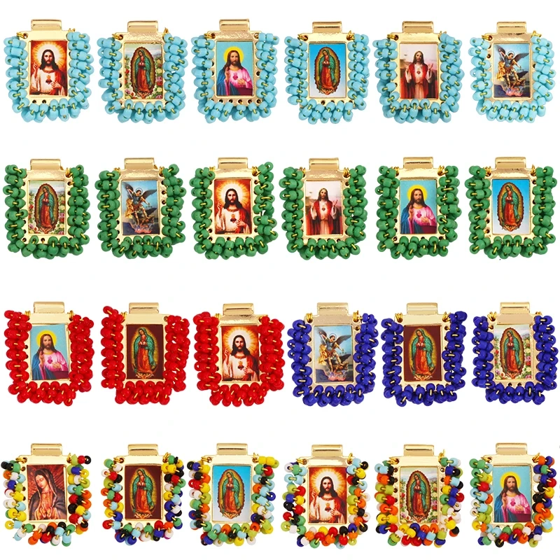 Bohemian Style Colourful Seed Glass Beads Charm Pendant,Fashion Religious Jesus Virgin Mary Jewelry Necklace Bracelet Supply K99