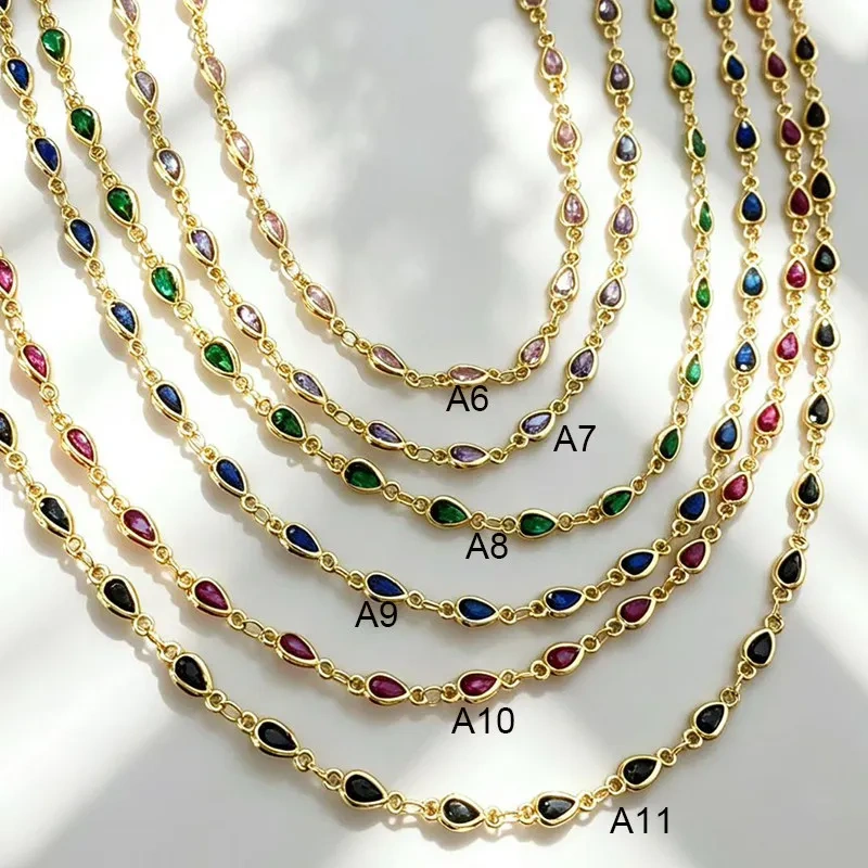 Square Oval Teardrop Zircon Unfinished Cuttable Chain,DIY Beading Accessories for Necklace Bracelet Jewelry Making Supplies R80