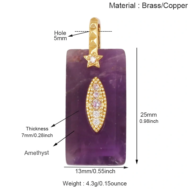 Natural Semi‑Precious Stone Star Charms,Amazonite Rose Quartz Tiger's Eye Turquoise Pendant Jewelry DIY Bracelet Necklace J39