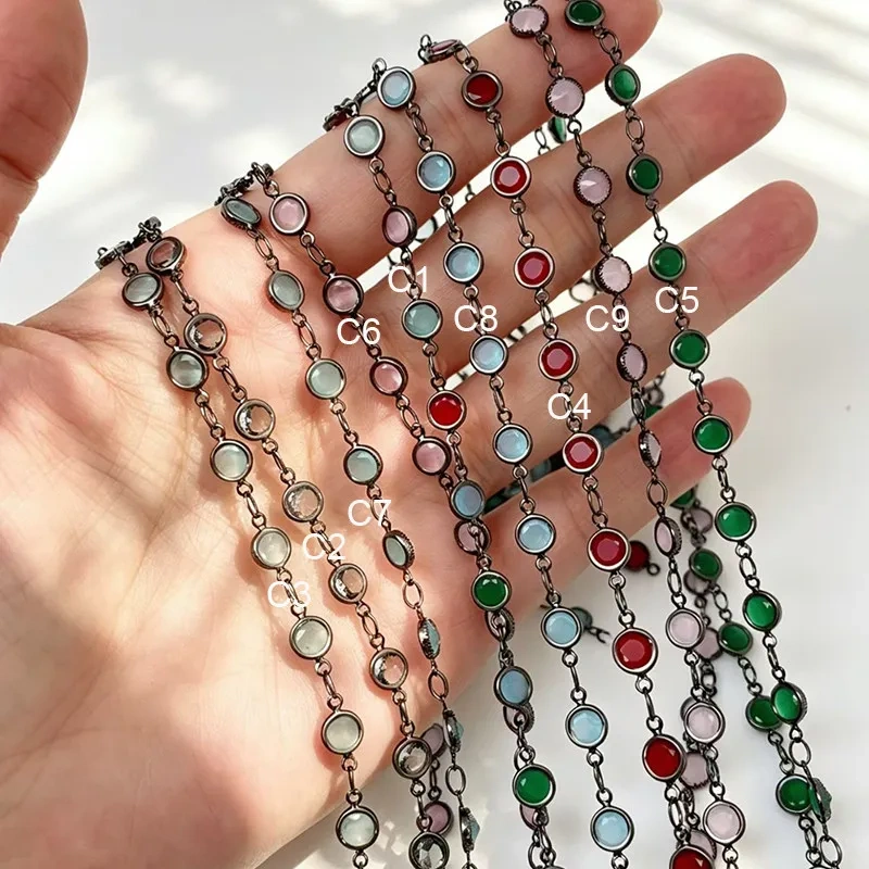 Trendy Heart Opal Round CZ Zircon Link Semi Finished Bulk Brass Chain,DIY Necklace Bracelet Anklet Jewelry Making Supply S72