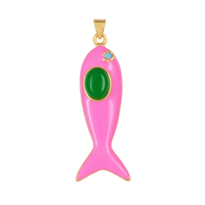 Trendy Multicolor Enamel Fish Ocean Charm Necklace Pendant,18K Real Gold Plated Zircon Summer Beach Holiday Jewelry Supply K91