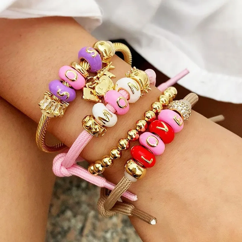 Trendy Large Hole Copper Letter Spacer Beads,Color Enamel Oil Drip Charms Bracelet Necklace Craft Making Jewelry Accessories R99