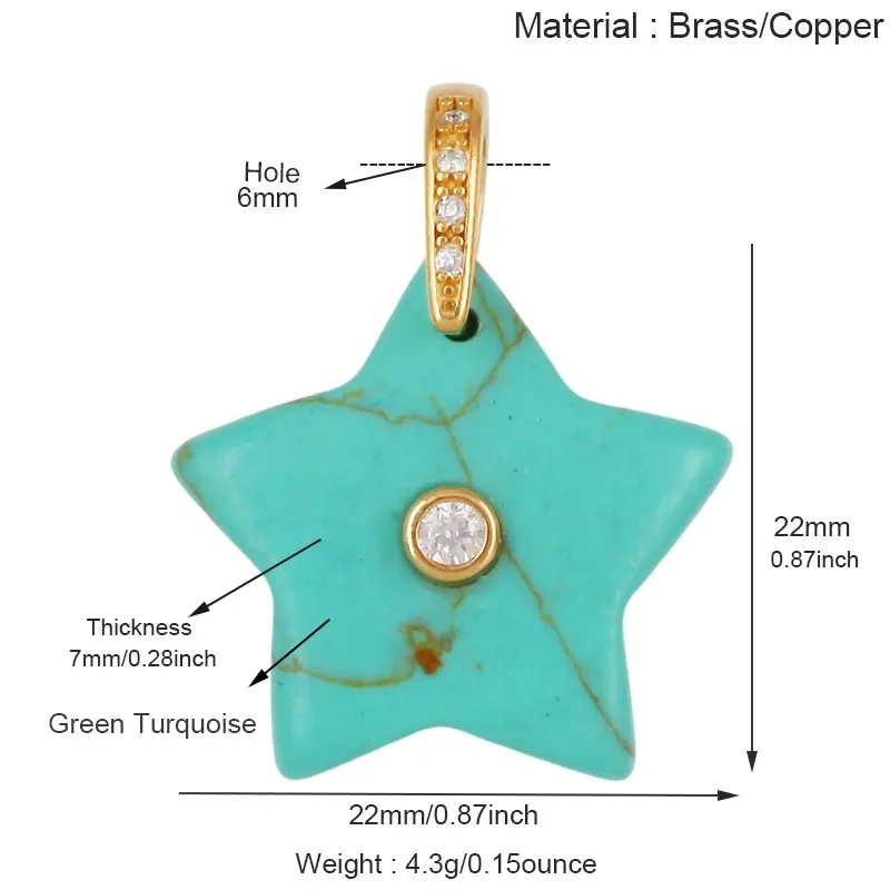 Natural Semi‑Precious Stone Star Charms,Amazonite Rose Quartz Tiger's Eye Turquoise Pendant Jewelry DIY Bracelet Necklace J39