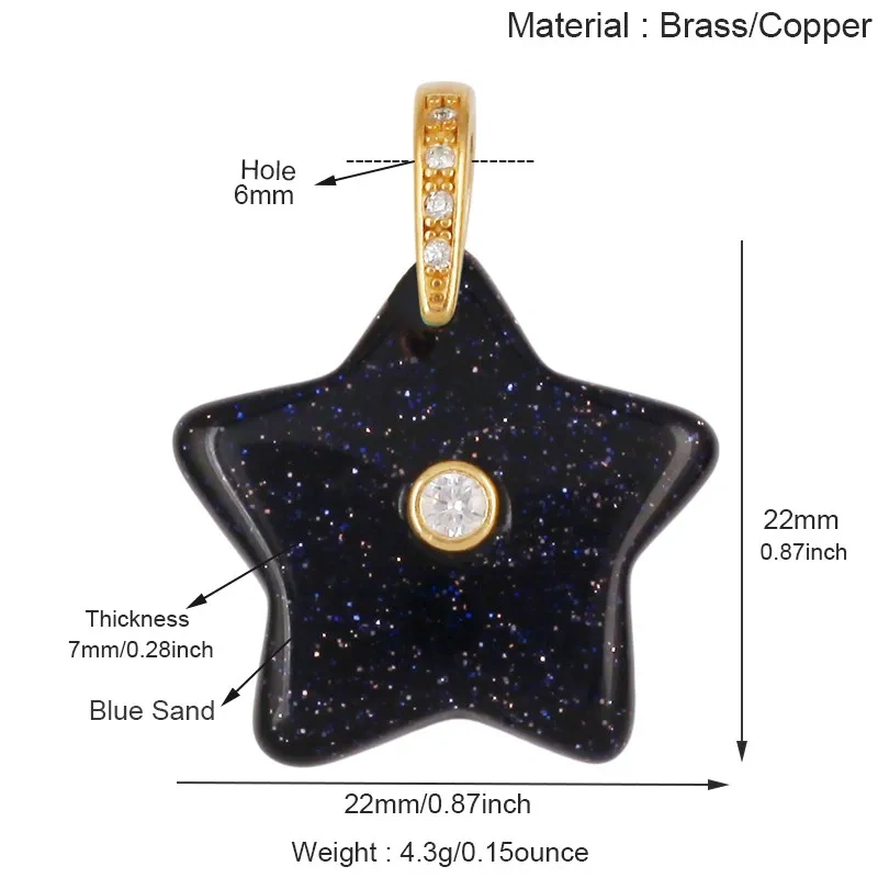 Natural Semi‑Precious Stone Star Charms,Amazonite Rose Quartz Tiger's Eye Turquoise Pendant Jewelry DIY Bracelet Necklace J39