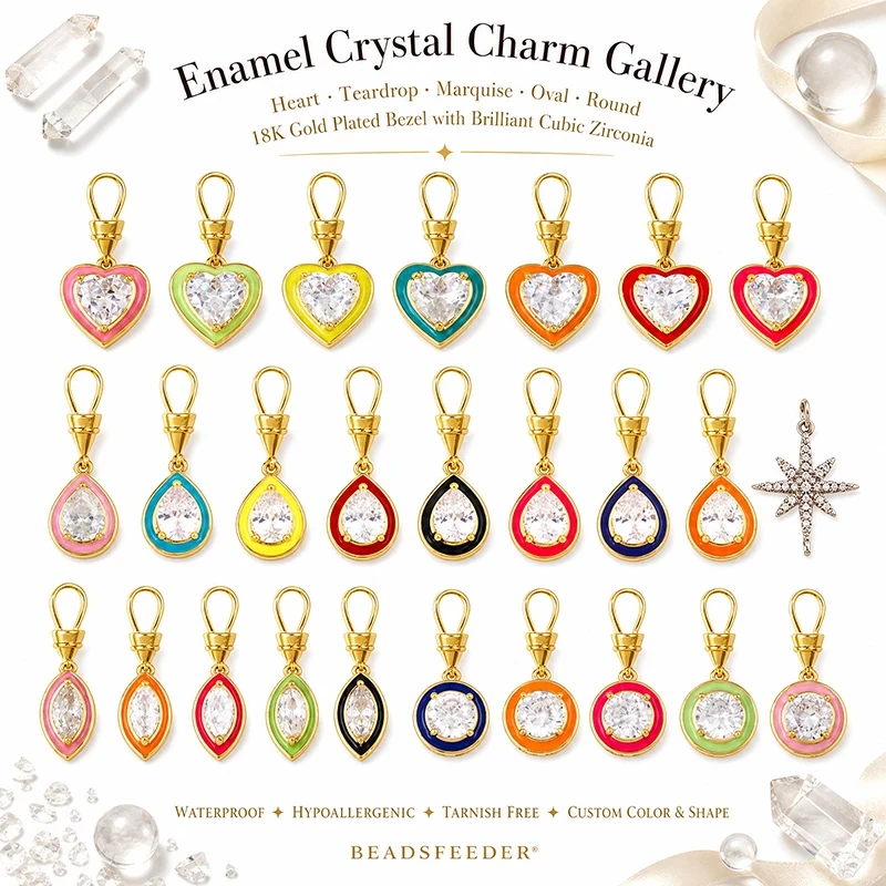Trendy Rainbow Enamel Heart Marquise Teardrop Round CZ Pendant Charms,Necklace Bracelet Earring Jewelry Making Supplies J06 M13