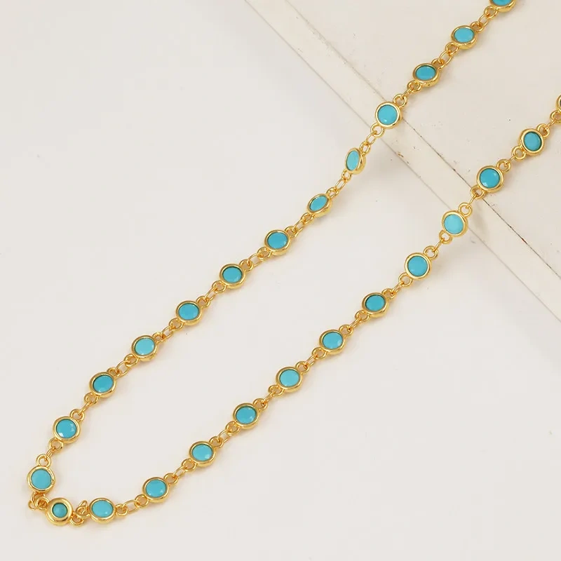 Trendy Colourful Round Zircon Beaded Chain,DIY Jewelry Making Accessories Necklace Bracelet Handmade Jewelry Supplies R02 M75