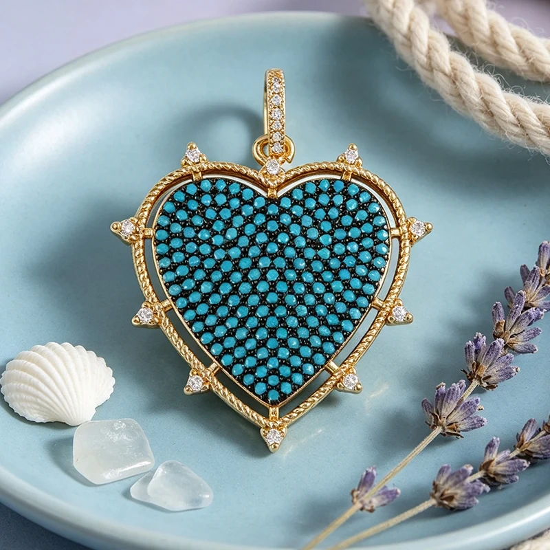 Fashion Love Heart Full Zircon Focal Charm Pendant,Real 18K Gold Plated Necklace Bracelet Jewelry Accessories Supplies M09 M07