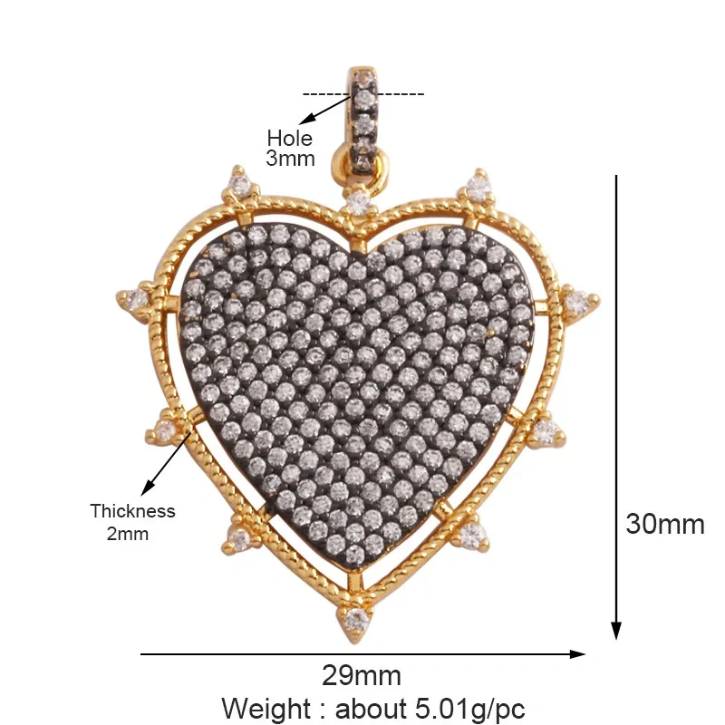 Fashion Love Heart Full Zircon Focal Charm Pendant,Real 18K Gold Plated Necklace Bracelet Jewelry Accessories Supplies M09 M07