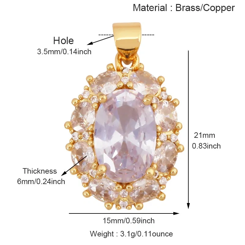 Colorful Zircon Charms Water Drop Oval Square Heart Shape Pendants,DIY Jewelry Making For Choker Necklace Clavicle Chain L91