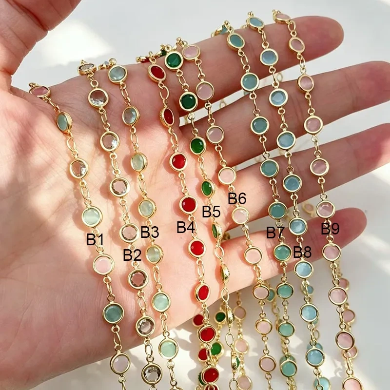 Trendy Heart Opal Round CZ Zircon Link Semi Finished Bulk Brass Chain,DIY Necklace Bracelet Anklet Jewelry Making Supply S72