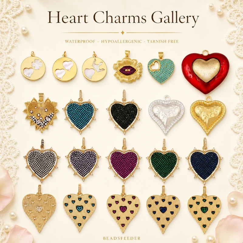 Fashion Love Heart Full Zircon Focal Charm Pendant,Real 18K Gold Plated Necklace Bracelet Jewelry Accessories Supplies M09 M07