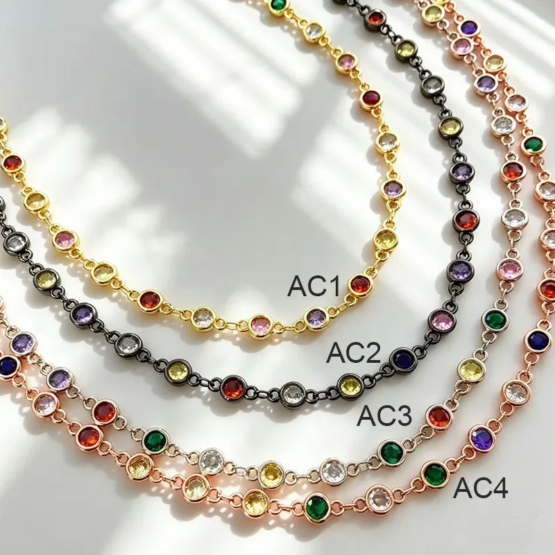 Trendy Colourful Round Zircon Beaded Chain,DIY Jewelry Making Accessories Necklace Bracelet Handmade Jewelry Supplies R02 M75