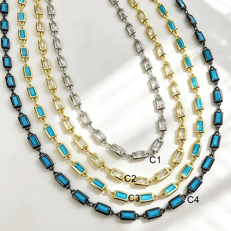 Square Oval Teardrop Zircon Unfinished Cuttable Chain,DIY Beading Accessories for Necklace Bracelet Jewelry Making Supplies R80