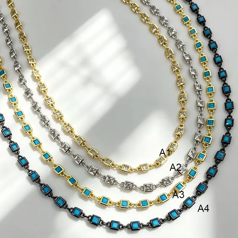 Trendy DIY Jewelry Accessories Square Rhombus Marquise Zircon Chain,Unfinished Brass Cut Chain for Necklace Bracelet Makin J40