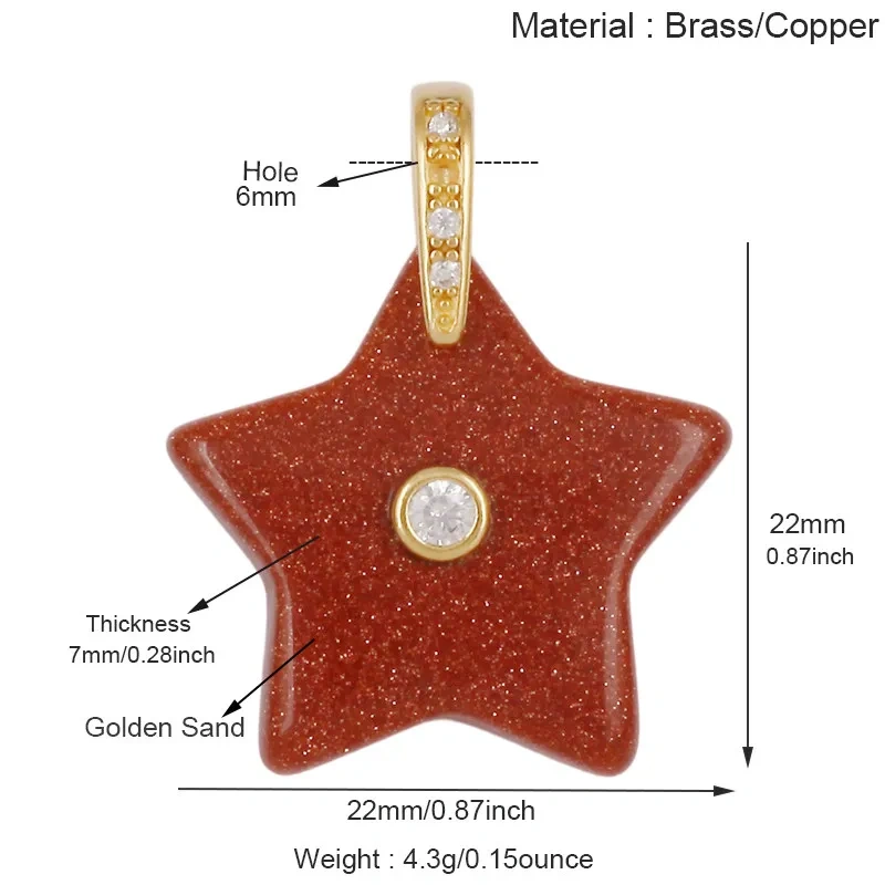 Natural Semi‑Precious Stone Star Charms,Amazonite Rose Quartz Tiger's Eye Turquoise Pendant Jewelry DIY Bracelet Necklace J39