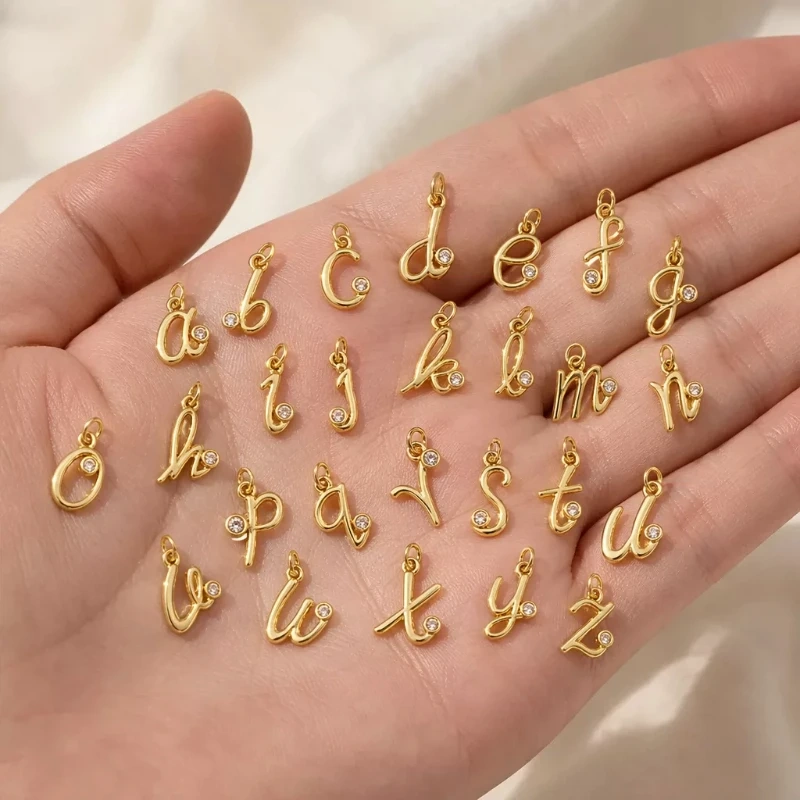 4pcs/Lot Cute Mini Alphabet Charm Initial Name Letter Pendant,Simple Zircon Necklace Bracelet DIY Jewelry Making Accessories R47