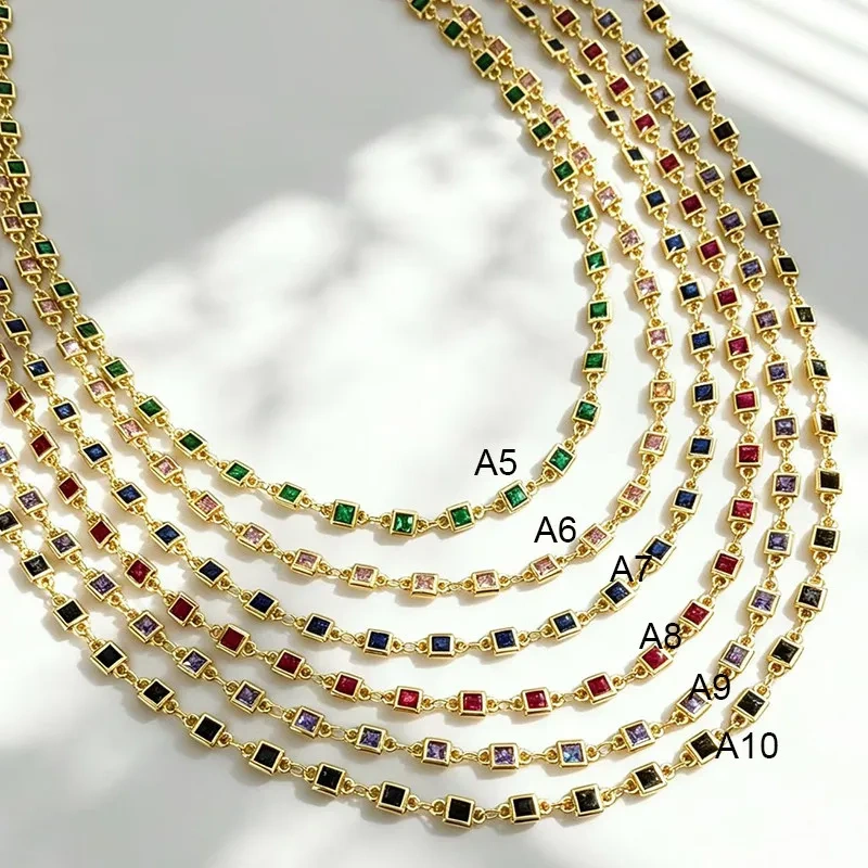 Trendy DIY Jewelry Accessories Square Rhombus Marquise Zircon Chain,Unfinished Brass Cut Chain for Necklace Bracelet Makin J40