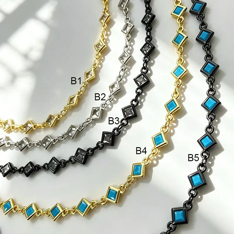Trendy DIY Jewelry Accessories Square Rhombus Marquise Zircon Chain,Unfinished Brass Cut Chain for Necklace Bracelet Makin J40