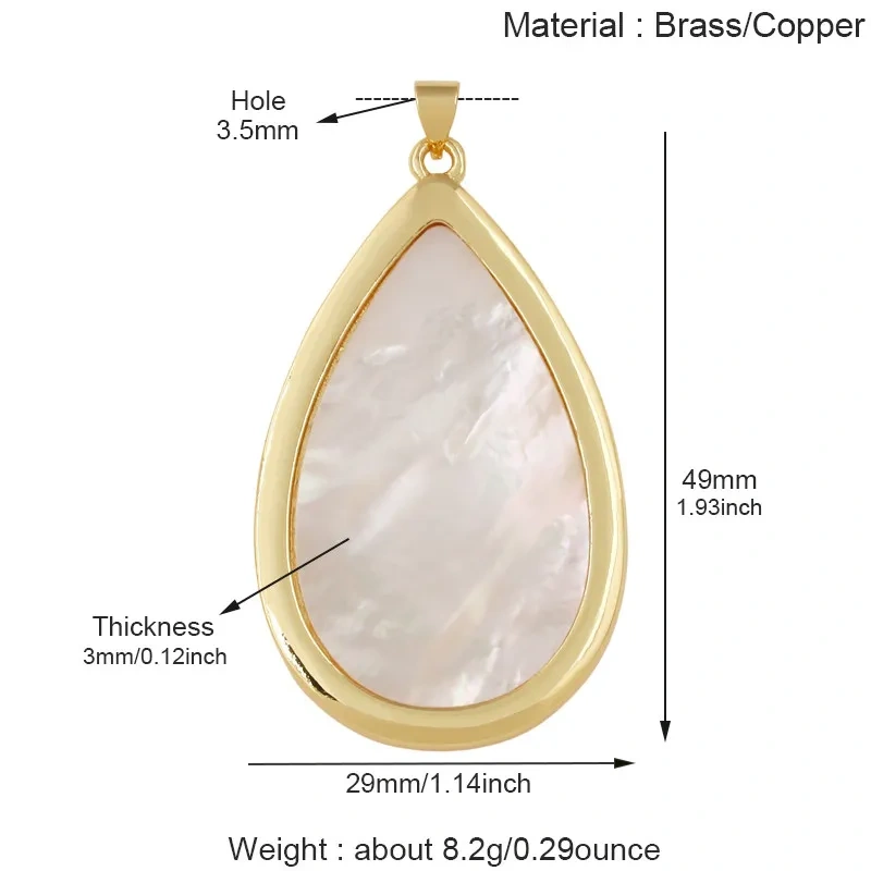 Luxury Heart Teardrop Geometric Large Charm Pendants,Natural Mother Pearl Jewelry Findings Necklace Bracelet Making Supply M23