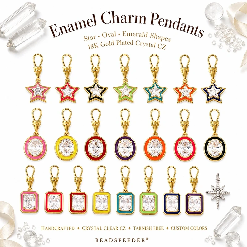 Trendy Rainbow Enamel Star Oval Rectangle Colorful Zircon Pendant Charms,DIY Necklace Bracelet Earring Jewelry Making Supply M13