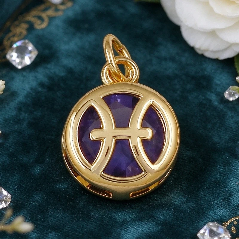 3pcs/Lot Trendy 12 Zodiac Signs Pendant Necklace Charm,Colorful Zircon Small Pendant DIY Jewelry Making Accessories Supplies J26