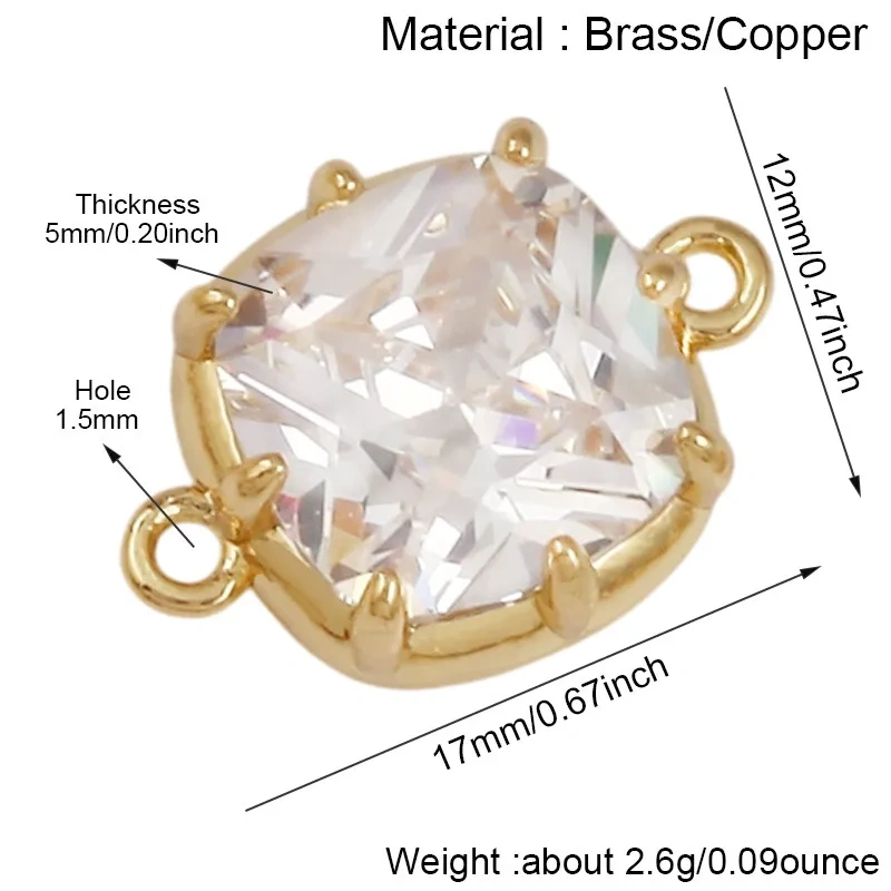 2pcs/Lot Mixed Shapes CZ Crystal Charms Pendants Double Loop Connector,DIY Bracelet Necklace Earring Jewelry Making Findings M49