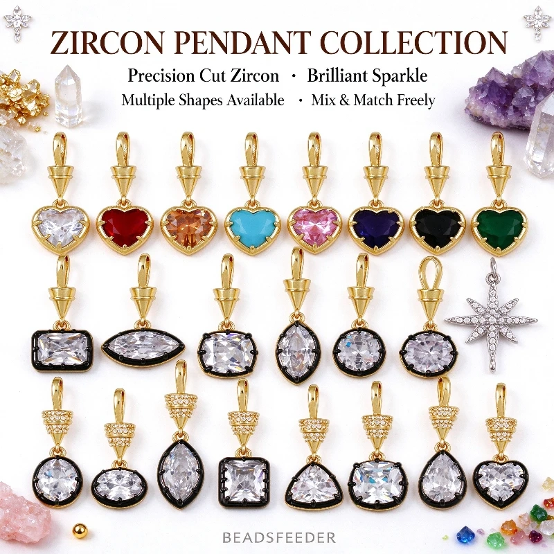 Trendy Colorful Zircon Charms Water Drop Oval Square Heart Shape Pendants,DIY Jewelry Making Choker Necklace Clavicle Chain L91
