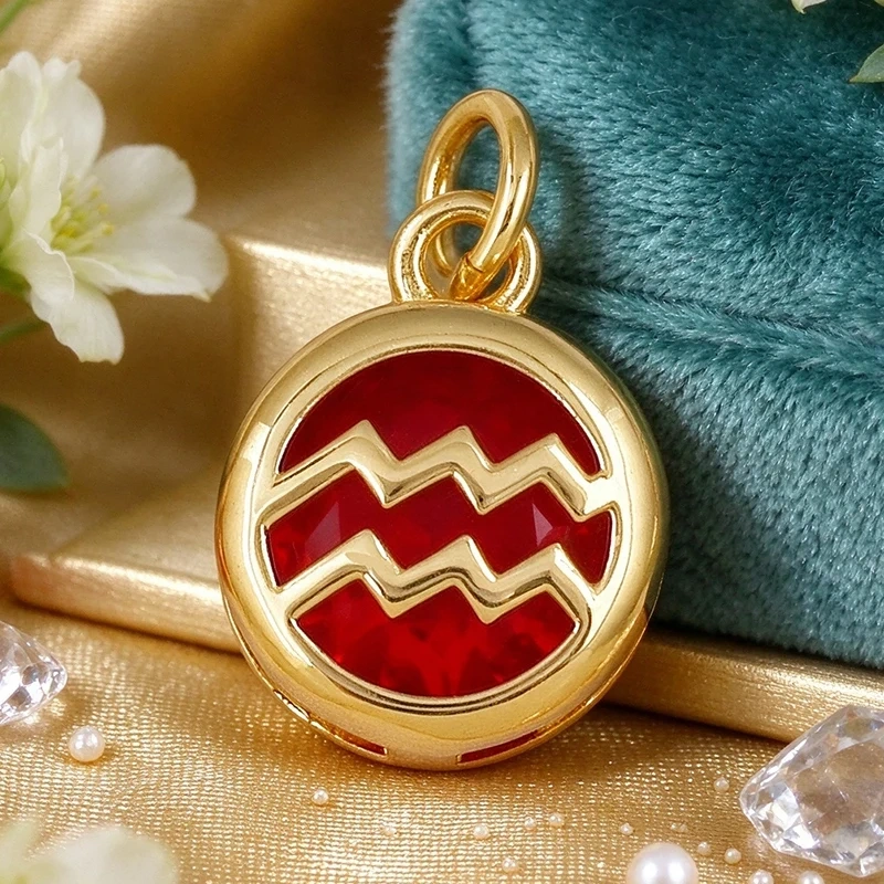 3pcs/Lot Trendy 12 Zodiac Signs Pendant Necklace Charm,Colorful Zircon Small Pendant DIY Jewelry Making Accessories Supplies J26