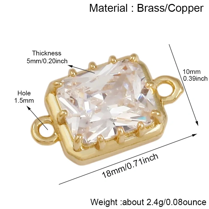 2pcs/Lot Mixed Shapes CZ Crystal Charms Pendants Double Loop Connector,DIY Bracelet Necklace Earring Jewelry Making Findings M49