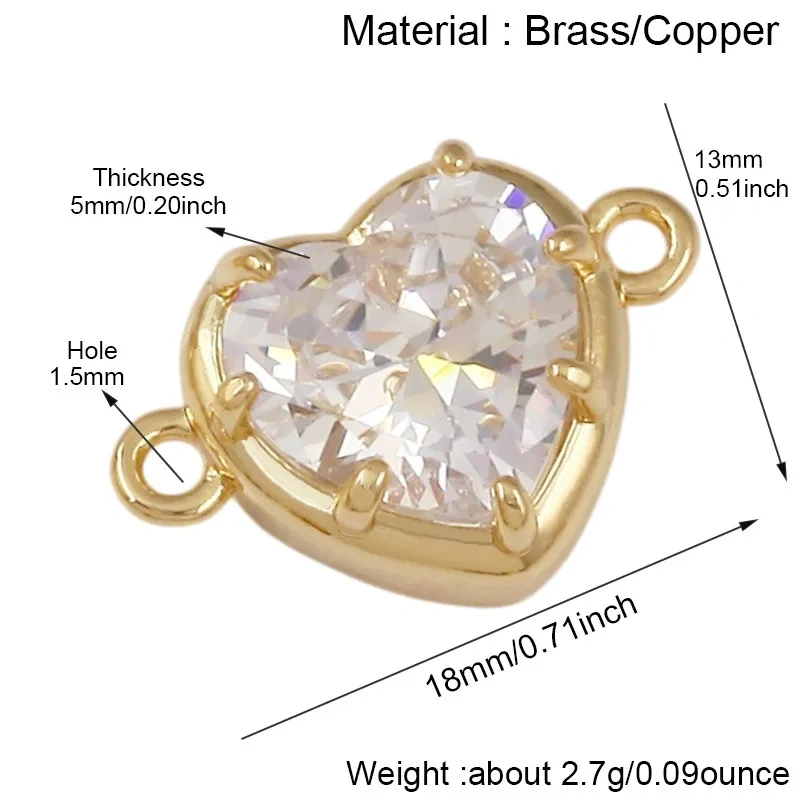 2pcs/Lot Mixed Shapes CZ Crystal Charms Pendants Double Loop Connector,DIY Bracelet Necklace Earring Jewelry Making Findings M49