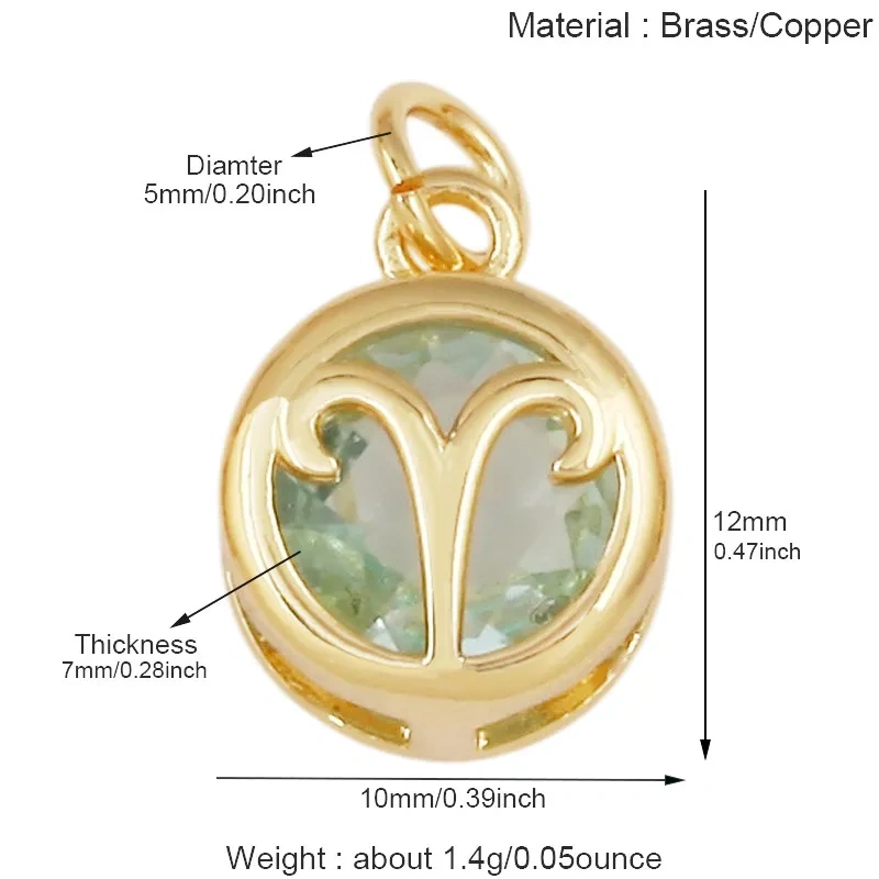3pcs/Lot Trendy 12 Zodiac Signs Pendant Necklace Charm,Colorful Zircon Small Pendant DIY Jewelry Making Accessories Supplies J26