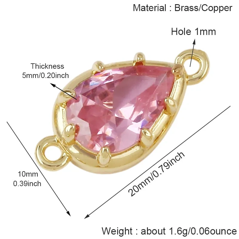 2pcs/Lot Mixed Shapes CZ Crystal Charms Pendants Double Loop Connector,DIY Bracelet Necklace Earring Jewelry Making Findings M49