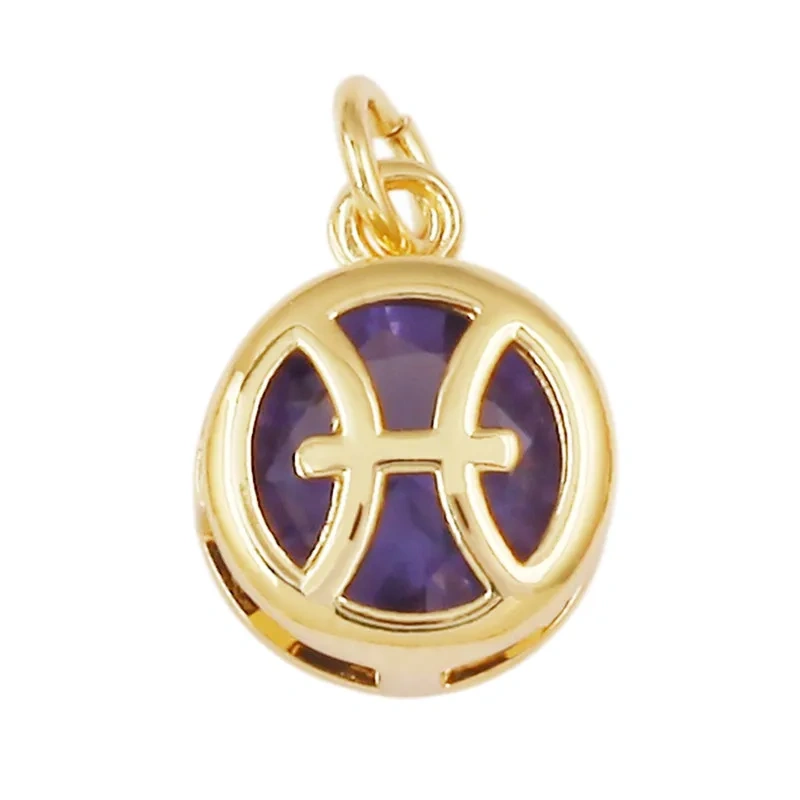 Trendy 12 Zodiac Signs Pendant Necklace Charm,Colorful Zircon Small Pendant DIY Jewelry Making Accessories Supplies J26