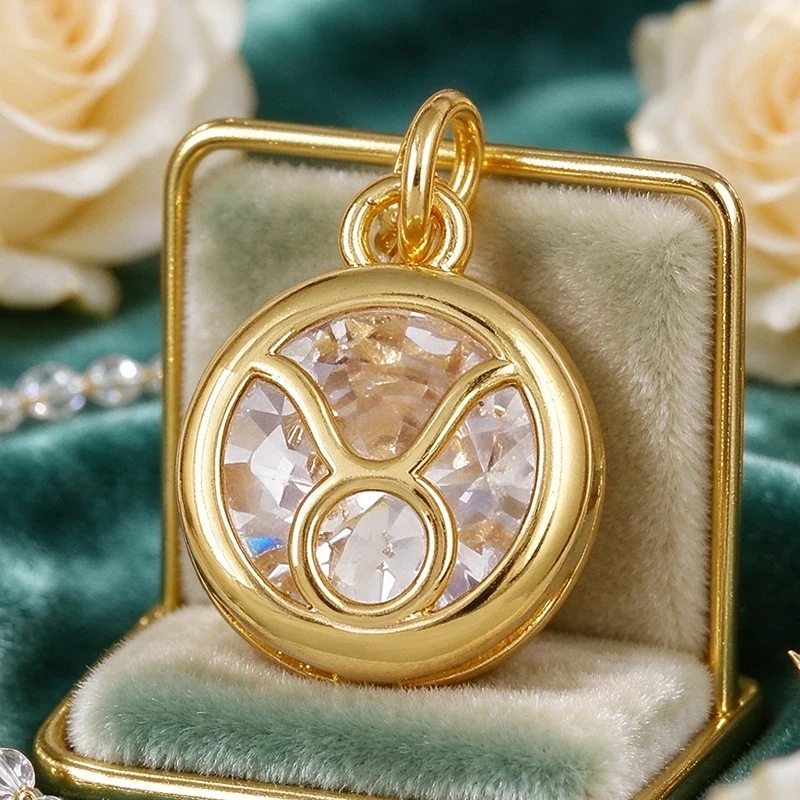 3pcs/Lot Trendy 12 Zodiac Signs Pendant Necklace Charm,Colorful Zircon Small Pendant DIY Jewelry Making Accessories Supplies J26