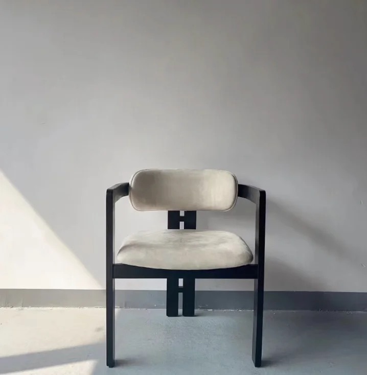 velvet upholstered solid wood armrest dining chair
