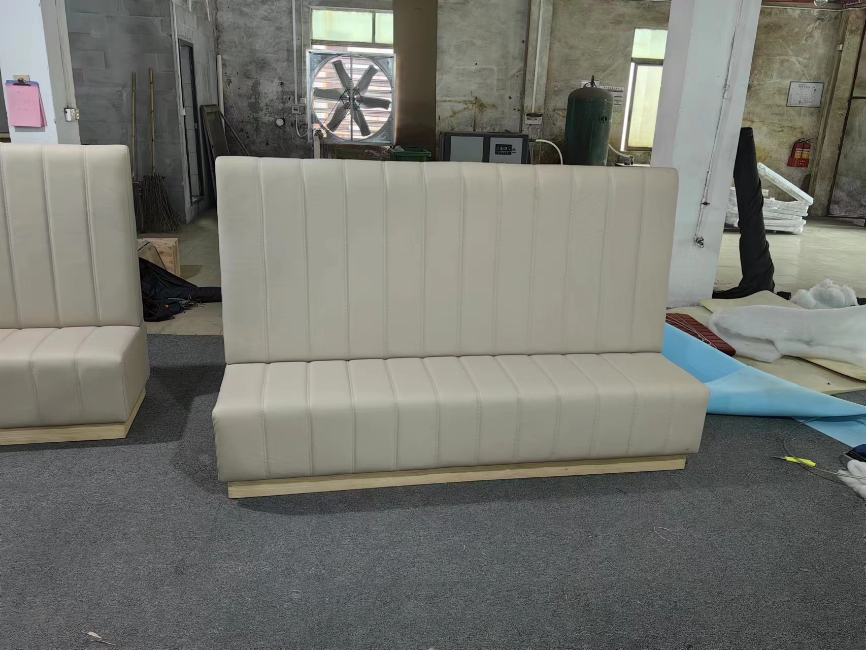low back beige booth seating