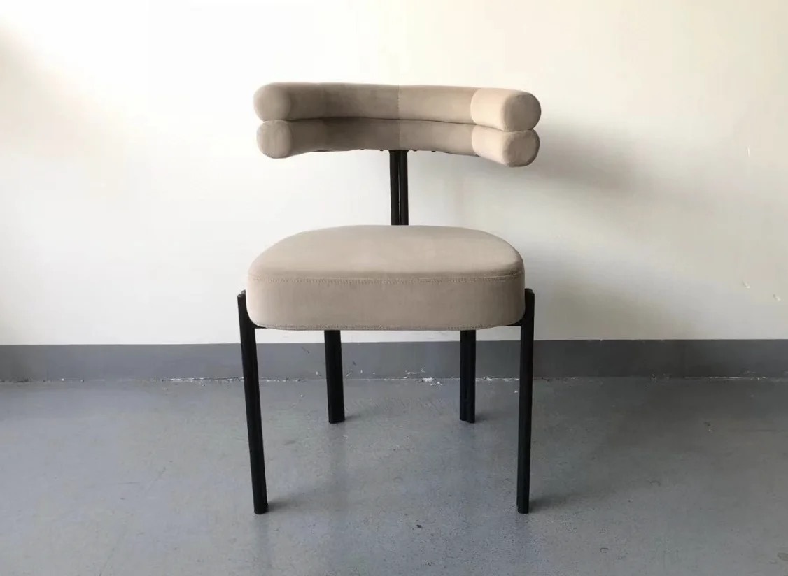 beige velvet hotel dining chair
