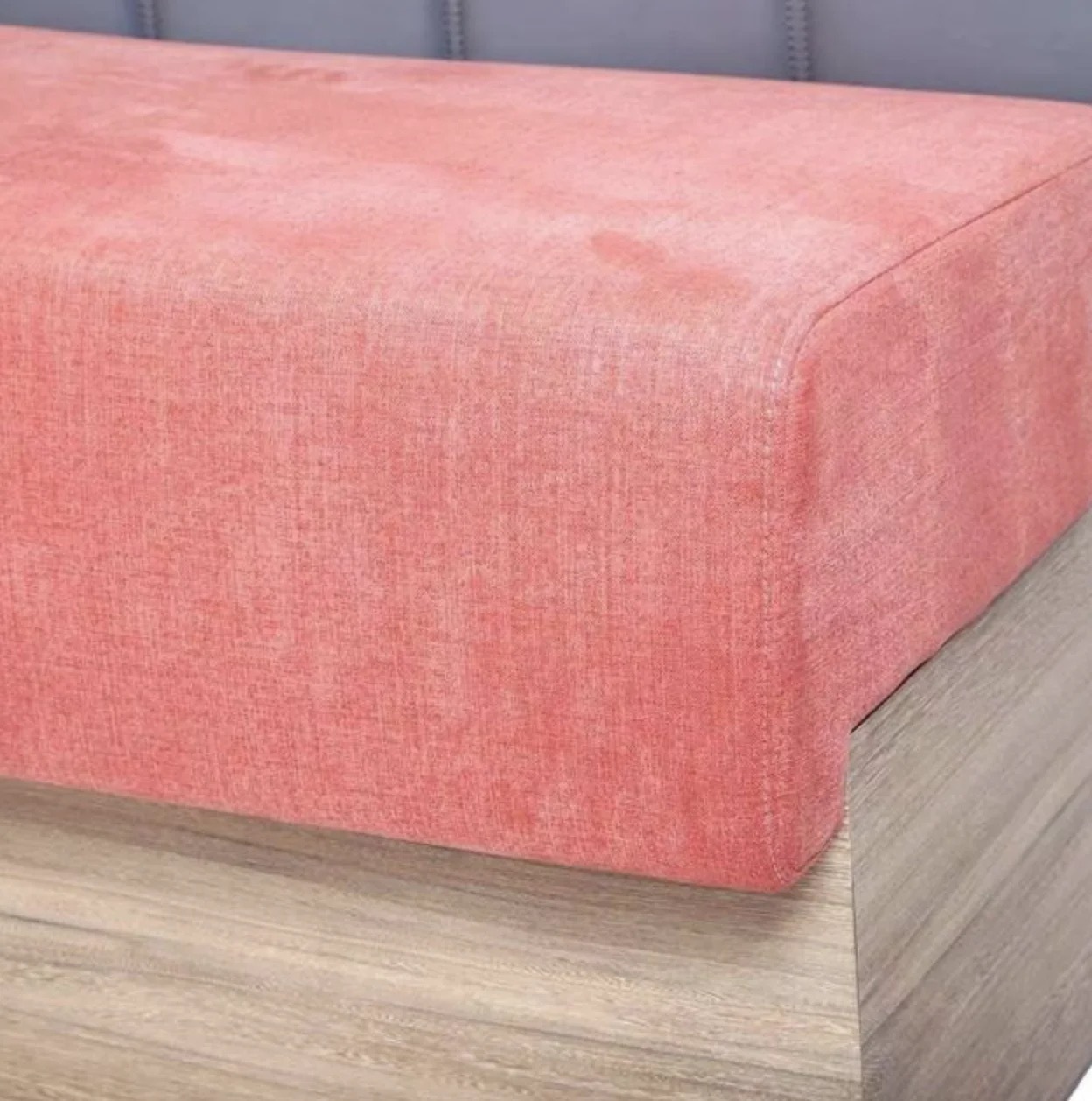 pink and gray restaurant wall bench