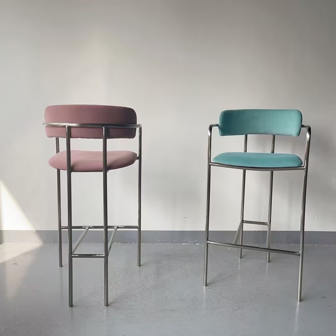 stainless steel high bar stool with armrest
