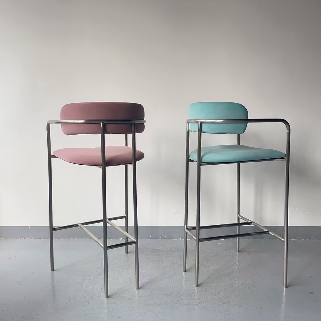 stainless steel high bar stool with armrest