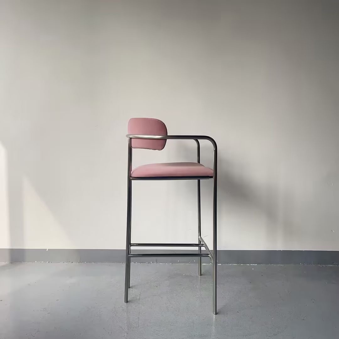 stainless steel high bar stool with armrest