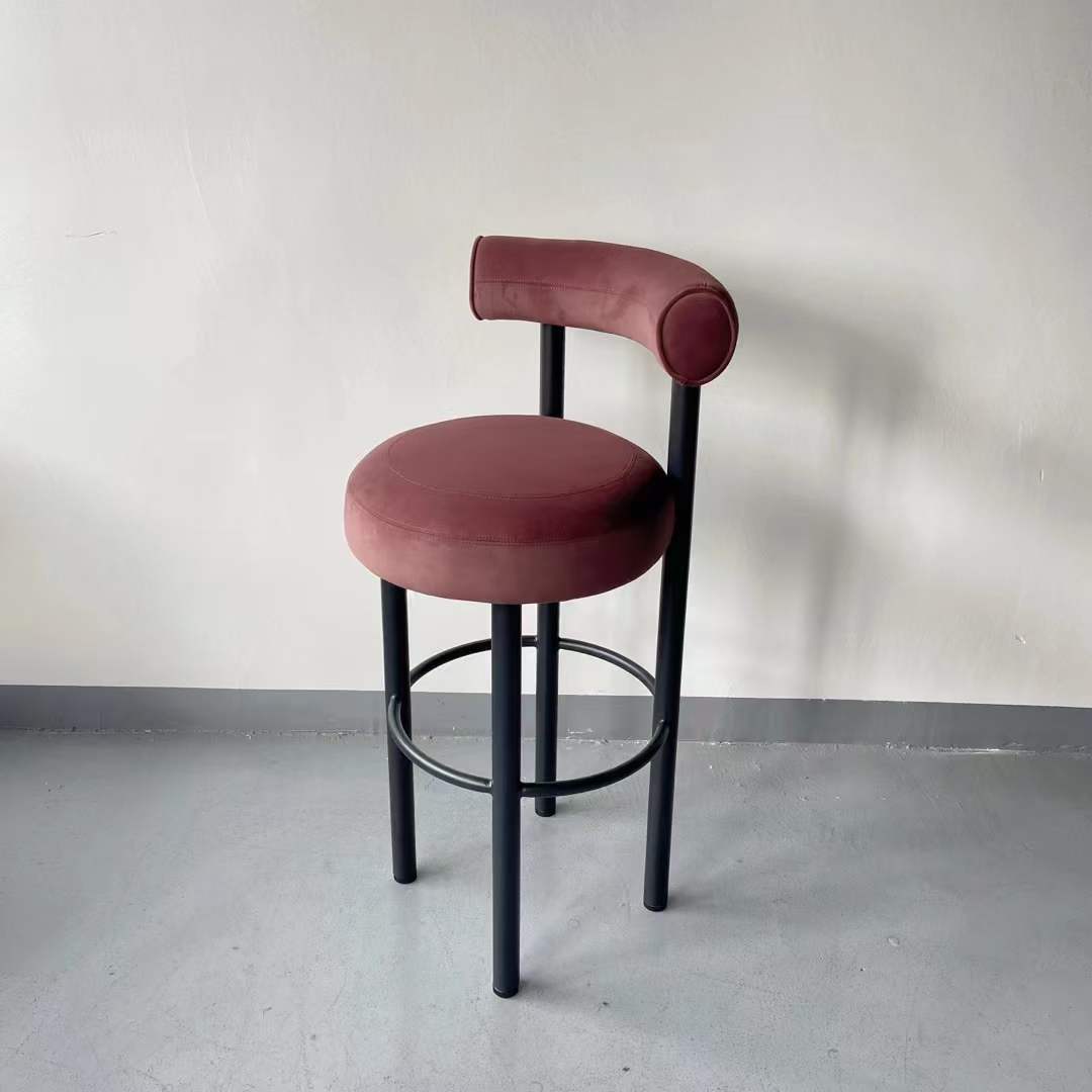 velvet wooden high bar chair