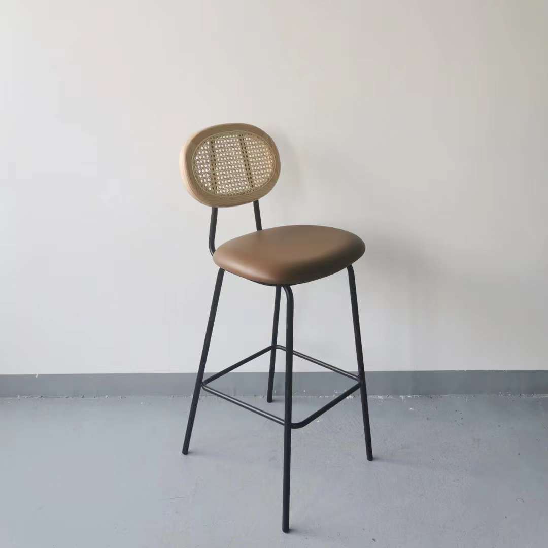 metal frame rattan high bar chair