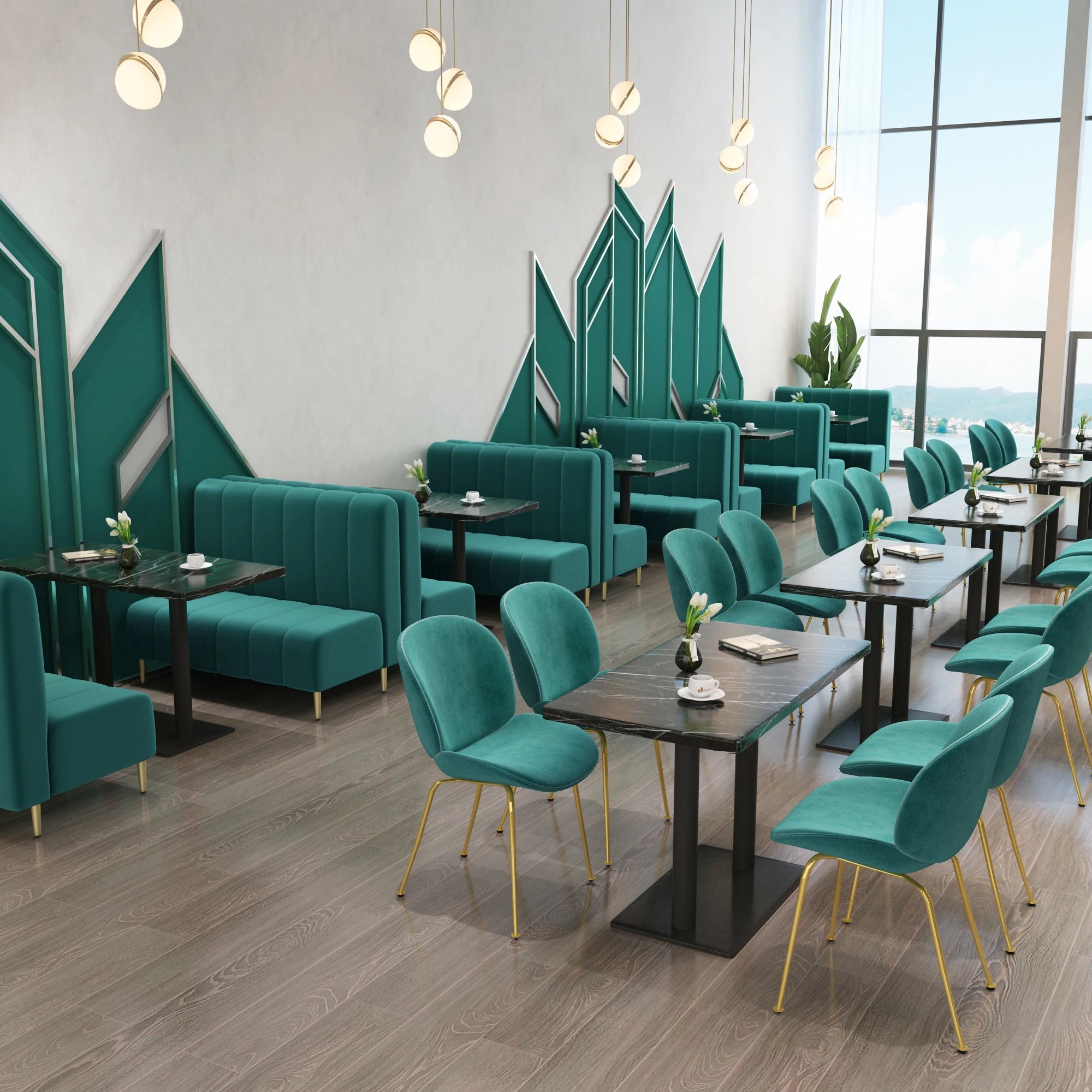 package solution luxury coffee shop furniture commercial bench chair cafe restaurant booth seating set tables and chairs