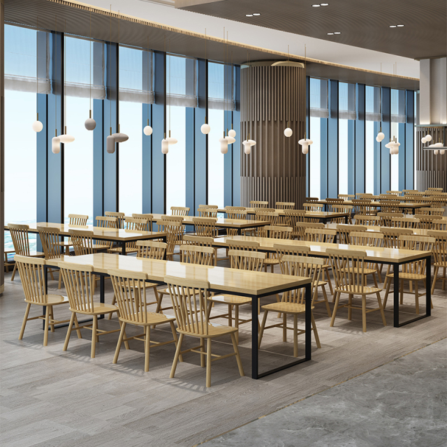 package solution wood canteen furniture school staff restaurant 1 table and 8 chairs set for restaurant canteen cafe