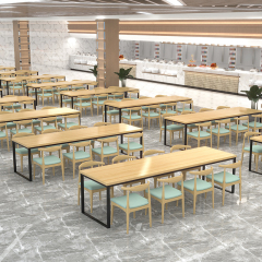 package solution wood canteen furniture school staff restaurant 1 table and 8 chairs set for restaurant canteen cafe