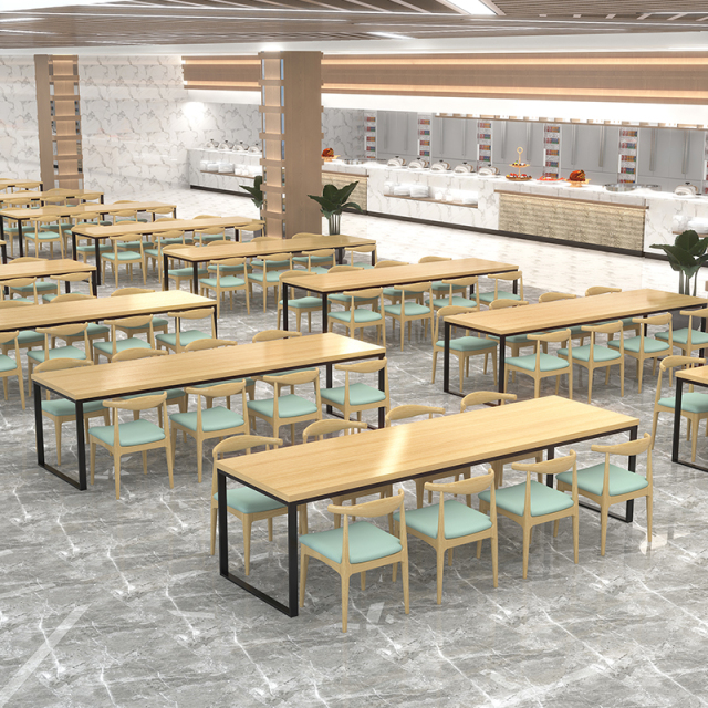 package solution wood canteen furniture school staff restaurant 1 table and 8 chairs set for restaurant canteen cafe
