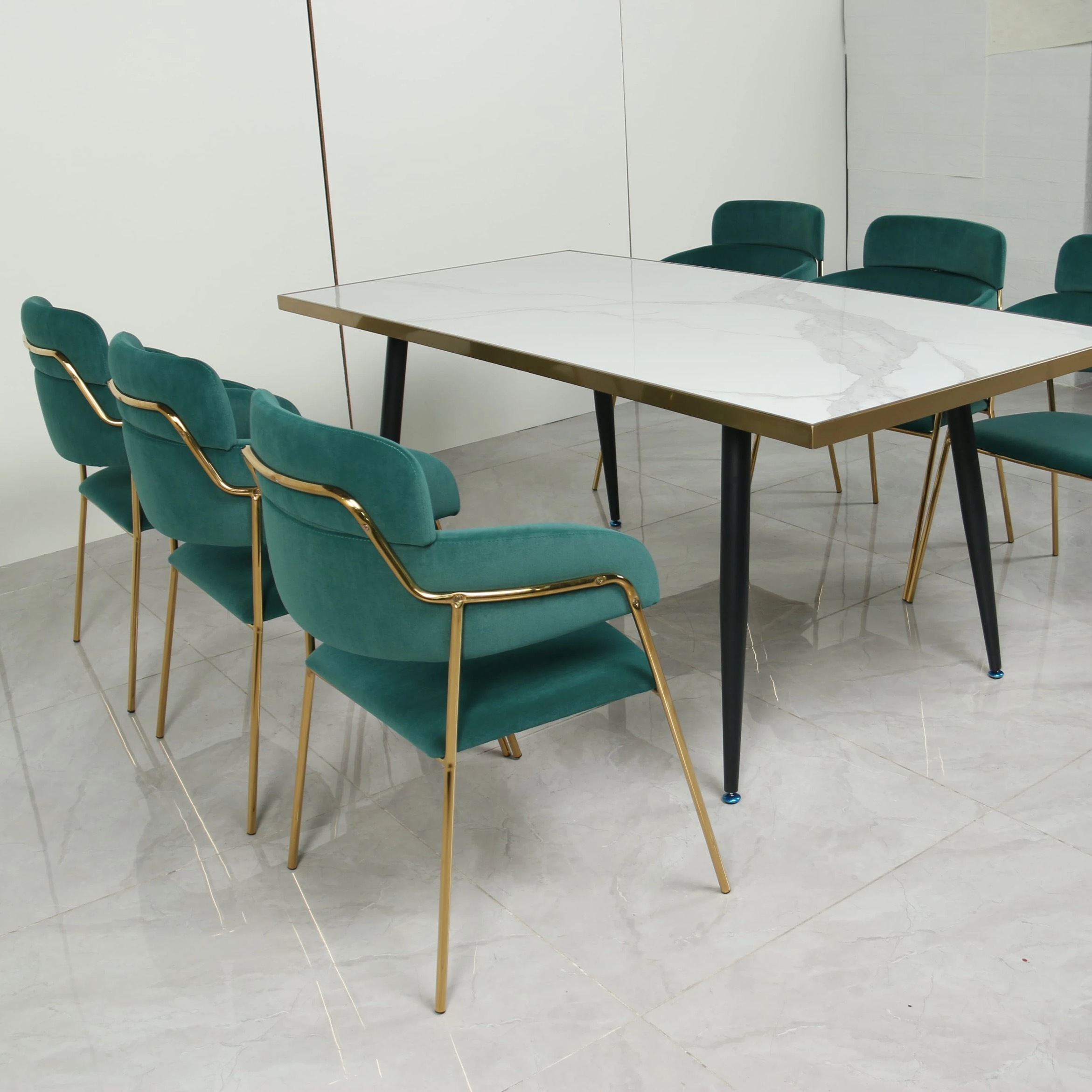 package solution commercial sintered stone top luxury velvet custom restaurant dining table and chair set furniture
