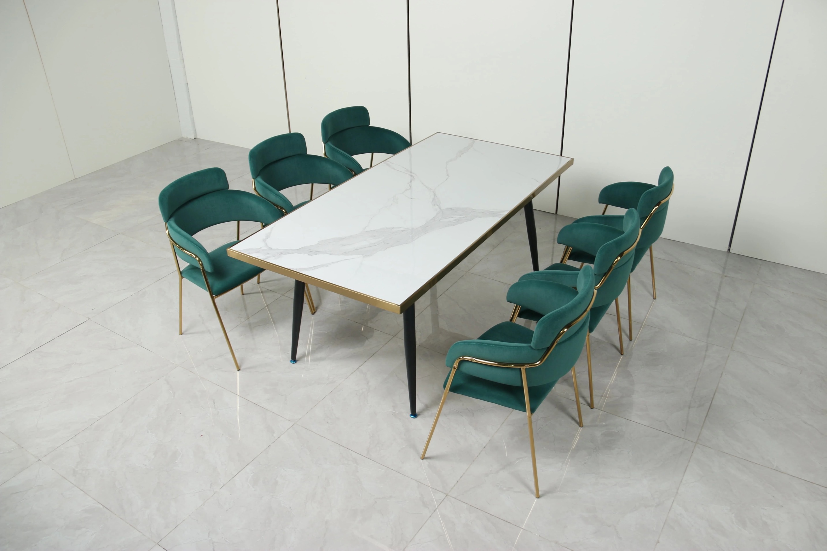 package solution commercial sintered stone top luxury velvet custom restaurant dining table and chair set furniture